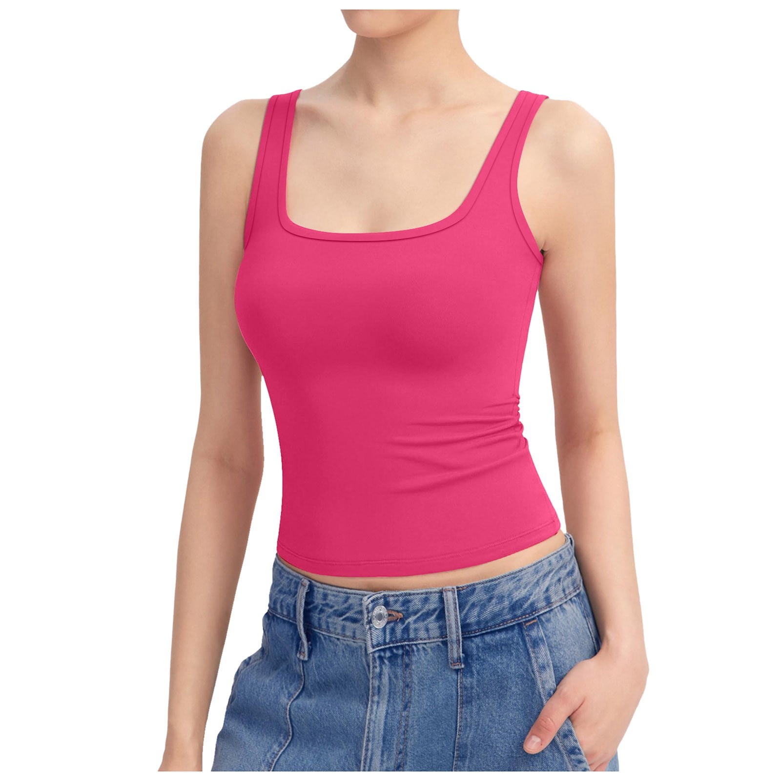 Lojoutye 2025 Women's Square Neck Tank Camisole Set for Women Cotton Top Sleeveless Double Lined Sleep for Women Plus Basic Tops Sharp Collection